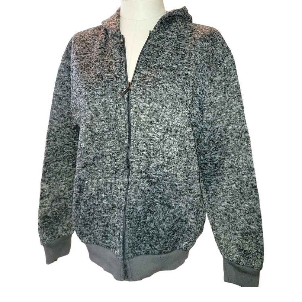 Store 68 Fleece Jacket Hoodie Zip Front Black Grey Fleck Woman's Size M JJ3448